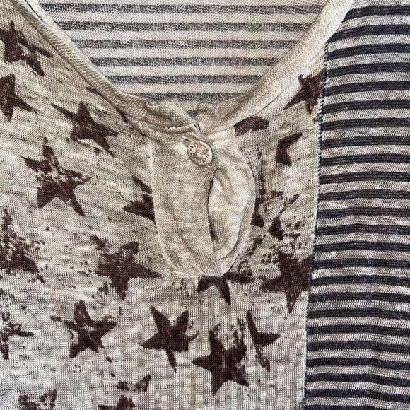Women's Pete & Greta / Johnny Was Brown Henley Raglan Oversized Stars Stripe Sm - Picture 8 of 10